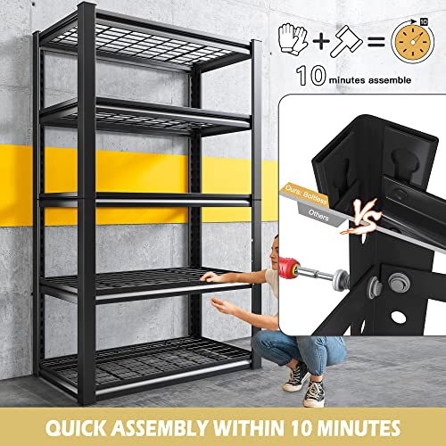 REIBII Garage Shelving Heavy Duty Loads 2000LBS, 72" Garage Storage Shelves Heavy Duty Shelving, Adjustable 5 Tier Metal Shelves for Storage Shelving,Garage Shelves Utility Shelf Rack,72"H*35.5"W*16"D