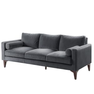 yeshomy rivet mid-century upholstered modern sofa couch no assembly required loveseat with sturdy wooden feet, 77" w, dark gray without shaded velvet