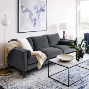 YESHOMY Rivet Mid-Century Upholstered Modern Sofa Couch No Assembly Required Loveseat with Sturdy Wooden Feet, 77" W, Dark Gray Without Shaded Velvet