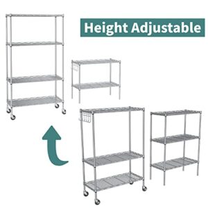 Himimi 6-Tier Wire Shelving Unit with Wheels, Height Adjustable, Heavy Duty Standing Storage Shelf with Hook for Bathroom Kitchen Garage Bedroom Silver Grey