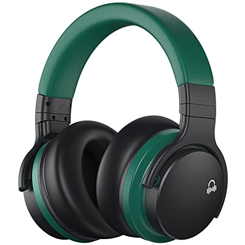 MOVSSOU E7 Active Noise Cancelling Headphones Bluetooth Headphones Wireless Headphones Over Ear with Microphone Deep Bass, Comfortable Protein Earpads, 30 Hours Playtime for Travel/Work, Teal Green