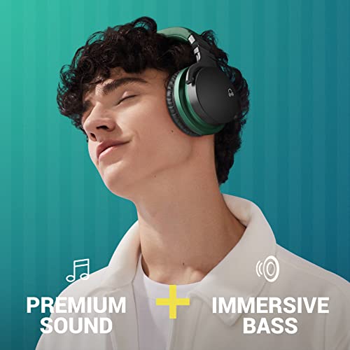 MOVSSOU E7 Active Noise Cancelling Headphones Bluetooth Headphones Wireless Headphones Over Ear with Microphone Deep Bass, Comfortable Protein Earpads, 30 Hours Playtime for Travel/Work, Teal Green