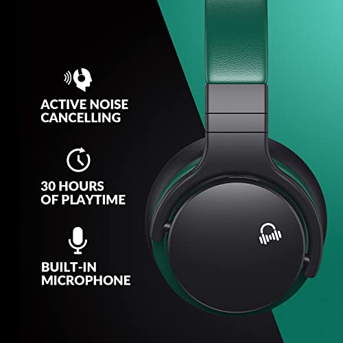 MOVSSOU E7 Active Noise Cancelling Headphones Bluetooth Headphones Wireless Headphones Over Ear with Microphone Deep Bass, Comfortable Protein Earpads, 30 Hours Playtime for Travel/Work, Teal Green