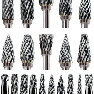 Mars-Rock Carbide Burr Set Compatible with Dremel 1/8" Shank 20PCS Die Grinder Rotary Tool Rasp Wood Carving Bits Accessories Attachments Metal Grinding Engraving Cutting Trimming Porting Double Cut