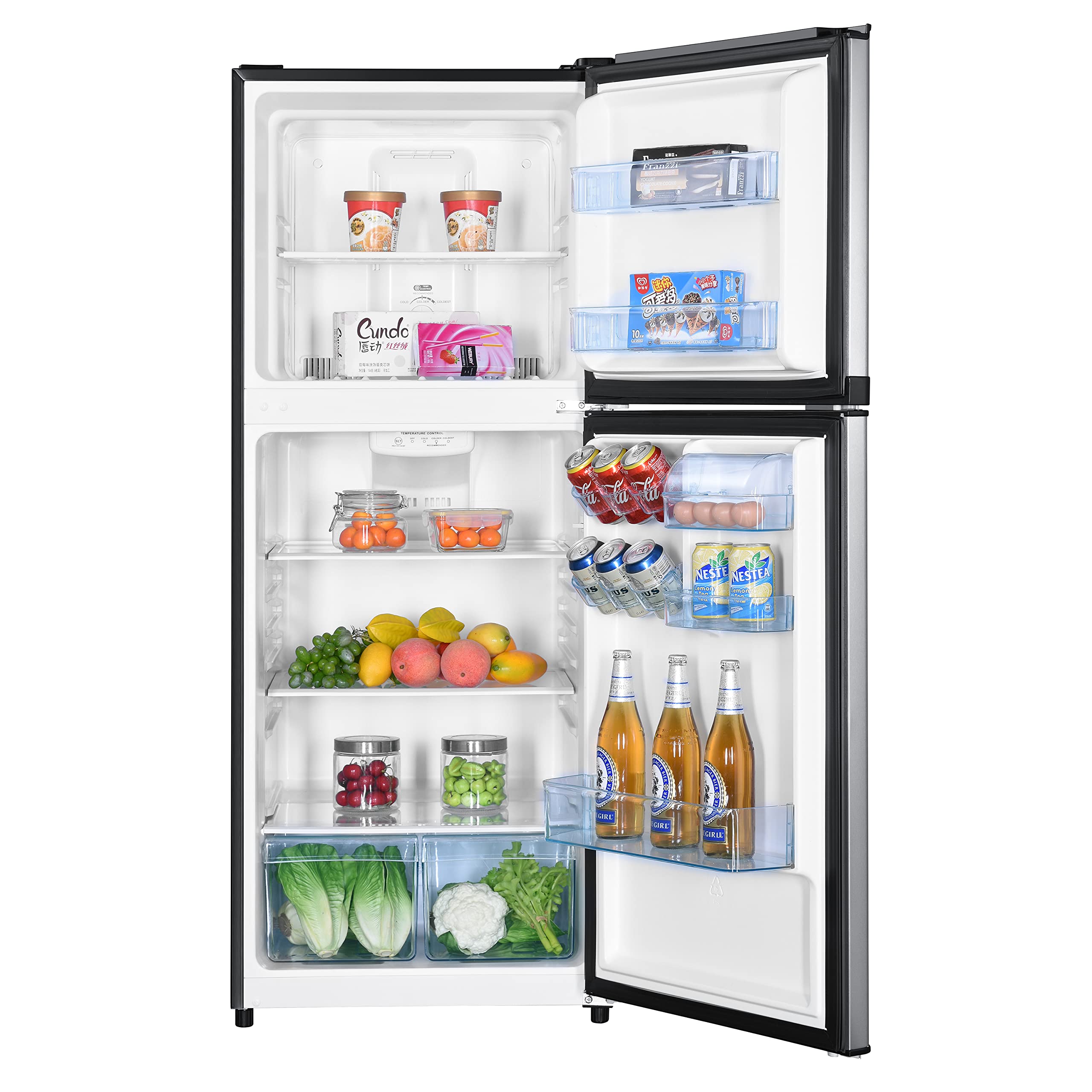 Magic Cool MCR10SI Apartment Refrigerator Freestanding Slim Design Full Fridge with Top Freezer for Condo, House, Small Kitchen Use, Metallic