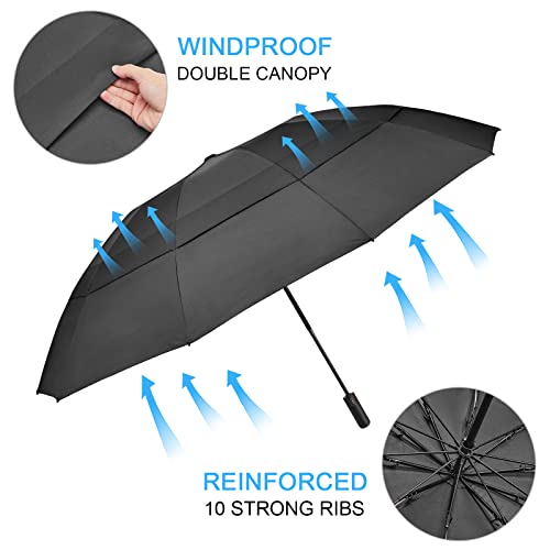 G4Free 62 Inch Large Golf Umbrella Compact Reverse Travel Umbrella 10 Ribs Windproof for Rain Double Canopy Automatic Open Close (Black)