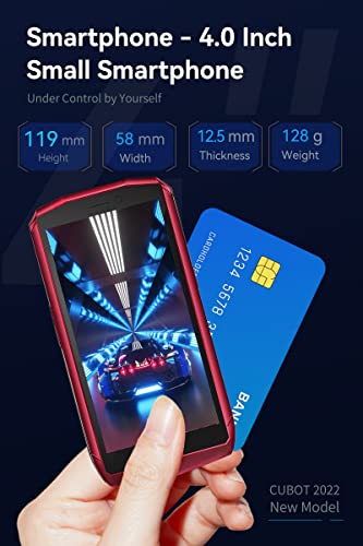 CUBOT Pocket 4.0 inch Mobile Phone, 4G Smartphone SIM Free Phones Unlocked, Android 11 Small Phone,16MP Camera,3000mAh,4GB+64GB/128GB Extension,Face ID/NFC/GPS (Black+Red)