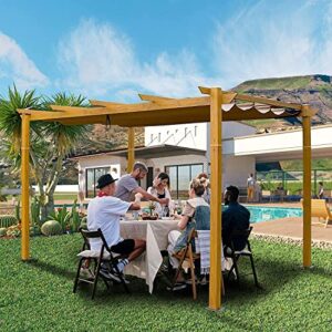 domi 10' x 13' outdoor retractable pergola canopy, aluminum patio pergola, sun shade shelter for backyards, gardens, patios, deck, ideal for bbq, party, beach and more, wood-looking