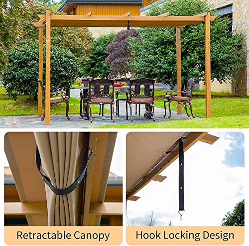 Domi 10' X 13' Outdoor Retractable Pergola Canopy, Aluminum Patio Pergola, Sun Shade Shelter for Backyards, Gardens, Patios, Deck, Ideal for BBQ, Party, Beach and More, Wood-Looking