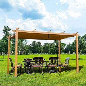 Domi 10' X 13' Outdoor Retractable Pergola Canopy, Aluminum Patio Pergola, Sun Shade Shelter for Backyards, Gardens, Patios, Deck, Ideal for BBQ, Party, Beach and More, Wood-Looking