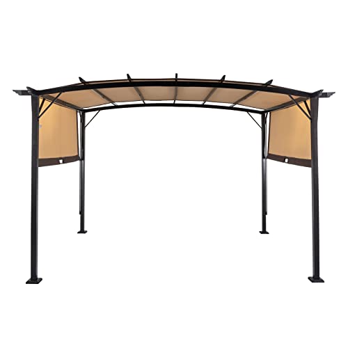 Outvita Patio Pergola, 8x12ft Arched Gazebo with Adjustable Waterproof Sun Shade Awning for Garden Lawn Deck (Khaki)