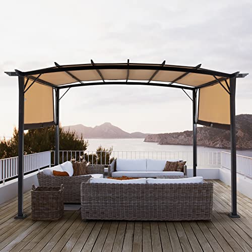 Outvita Patio Pergola, 8x12ft Arched Gazebo with Adjustable Waterproof Sun Shade Awning for Garden Lawn Deck (Khaki)