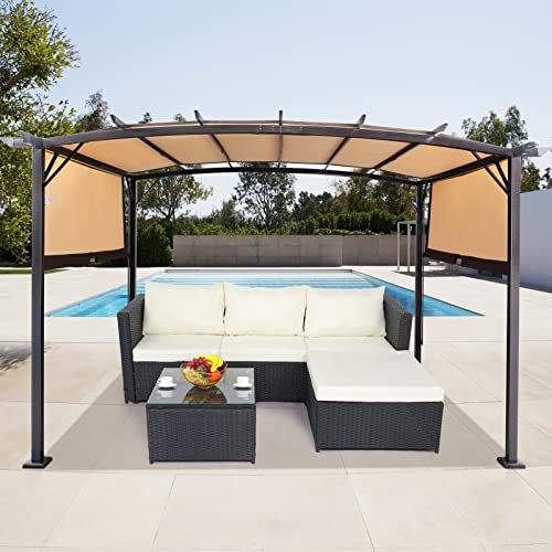 Outvita Patio Pergola, 8x12ft Arched Gazebo with Adjustable Waterproof Sun Shade Awning for Garden Lawn Deck (Khaki)