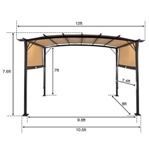 Outvita Patio Pergola, 8x12ft Arched Gazebo with Adjustable Waterproof Sun Shade Awning for Garden Lawn Deck (Khaki)