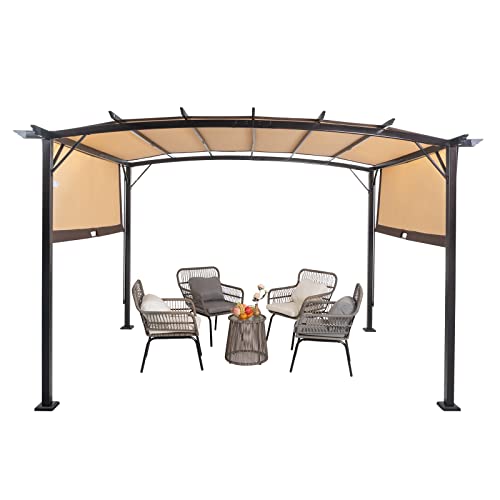 Outvita Patio Pergola, 8x12ft Arched Gazebo with Adjustable Waterproof Sun Shade Awning for Garden Lawn Deck (Khaki)