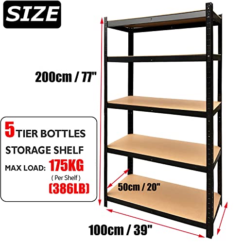 Autofather Storage Shelves Garage Shelving Unit, 5 Tier Heavy Duty Metal Shelves, Large Capacity Commercial Storage Rack Utility Shelf for Pantry Closet Office Laundry (39" L x 20" W x 77" H)