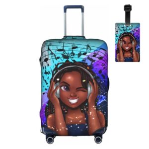 dudietry suitcase protector cover tsa approved luggage cover for suitcase washable suitcase protector anti-scratch suitcase cover x-large black girl music