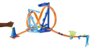 hot wheels toy car track set infinity loop kit, 2 stunt set-ups, connects to other sets, includes 1:64 scale car