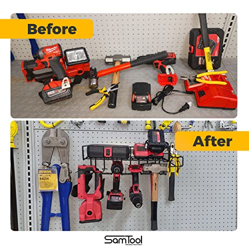 SamTool Power Tool Organizer Wall Mount with Detachable Tool Holder, S Shape Holder & Cable Strap for Drill Holder and Garage Organization Tools