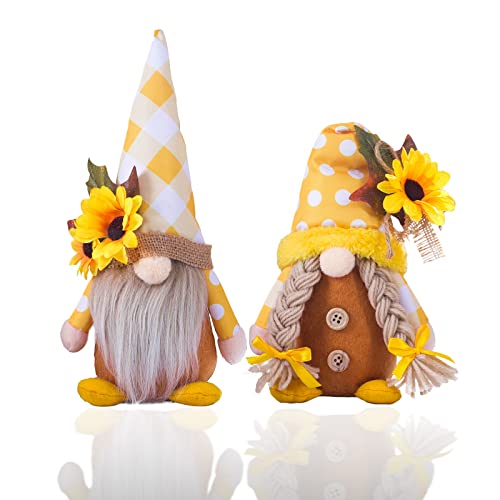 GUDVES Sunflower Dwarf Plush Decorative Toys 2 Pieces - Handmade Dolls - Swedish Dwarf Dolls Table Shelf Layer Tray Decorations with Flowers Easter Home Decorations, Gifts for mom (Sunflower)