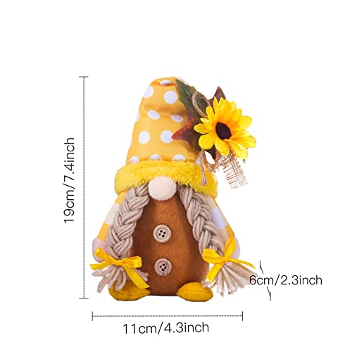 GUDVES Sunflower Dwarf Plush Decorative Toys 2 Pieces - Handmade Dolls - Swedish Dwarf Dolls Table Shelf Layer Tray Decorations with Flowers Easter Home Decorations, Gifts for mom (Sunflower)