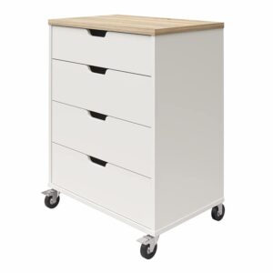 systembuild evolution versa 4 drawer storage cart in white and weathered oak