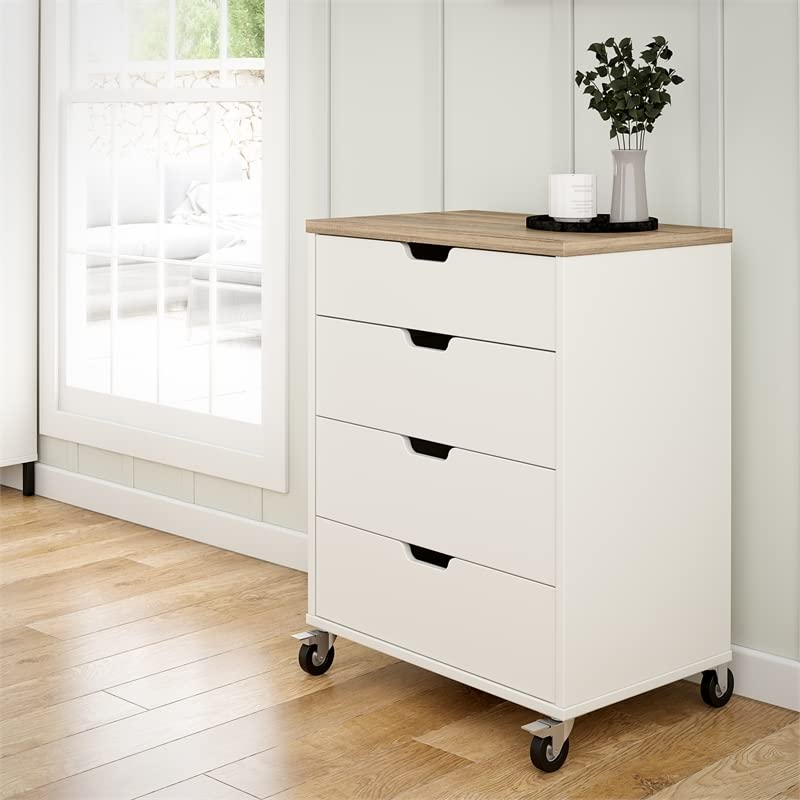 Systembuild Evolution Versa 4 Drawer Storage Cart in White and Weathered Oak