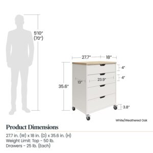 Systembuild Evolution Versa 4 Drawer Storage Cart in White and Weathered Oak