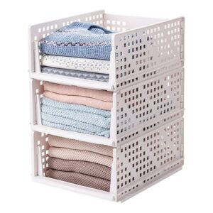hanamya folding and stackable storage shelf | foldable drawer organizer | closet wardrobe organizer, set of 4, white
