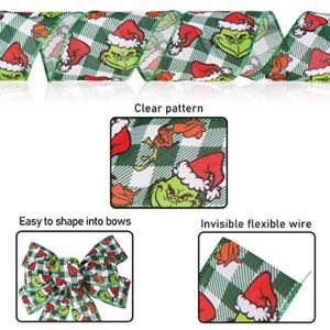 Christmas Ribbon Wired 2 1/2”x 20Yards(4 Roll x 5 Yards),Christmas Ribbon for Wreaths Bows DIY,Christmas Green Glitter Stripe Plaid Burlap Ribbon with Wire for Christmas Decor Crafts