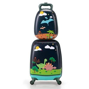 vlive kids luggage set for boys, 12” backpack on carry on luggage for kids, travel suitcase with wheels for 3-5 years old, dinosaur