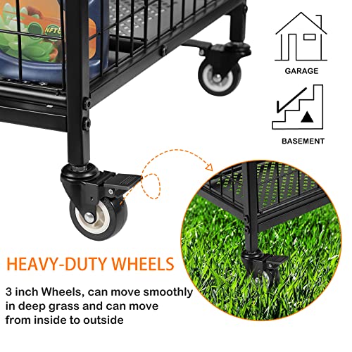 Garden Tool Storage Organizer with Wheels, Yard Tool Stand Holder Racks, Garage Tool Rack, Garden Tool Rolling Cart, Garage Organizers and Storage Hold Garden Tools for Garage Lawn and Outdoor