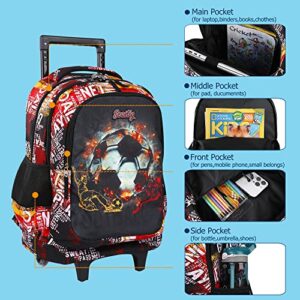 seastig Rolling Backpack for Kids Wheeled Backpack Double Handle Wheeled Backpack with Lunch Bag and Pencil Case Set