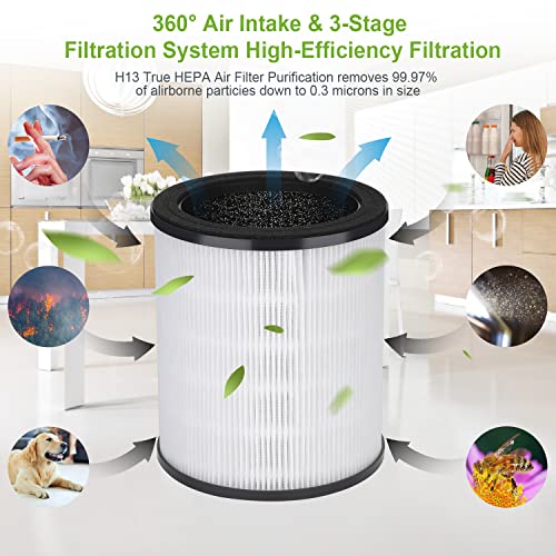 (Only Compatible with 2Pack KJ80 Model Purifier), Druiap Air Purifier Replacement Filter,H13 True HEPA High-Efficiency Filter,360° Rotating Filter Air, Not Compatible with KJ150 Model Air Purifier