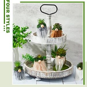 4 Pcs Gnomes Succulent Planter Swedish Gnome Plush Tiered Tray Decoration Summer Cute Gnome Gift for Women Farmhouse Cactus Desk Home Decor Green Garden Family Cacti Dwarf Shelf