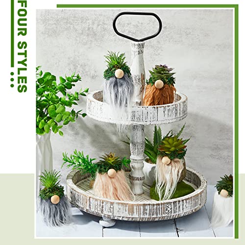 4 Pcs Gnomes Succulent Planter Swedish Gnome Plush Tiered Tray Decoration Summer Cute Gnome Gift for Women Farmhouse Cactus Desk Home Decor Green Garden Family Cacti Dwarf Shelf