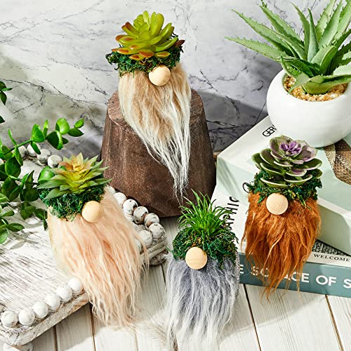 4 Pcs Gnomes Succulent Planter Swedish Gnome Plush Tiered Tray Decoration Summer Cute Gnome Gift for Women Farmhouse Cactus Desk Home Decor Green Garden Family Cacti Dwarf Shelf