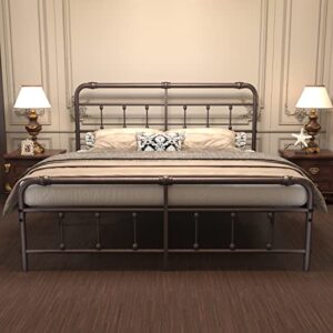 debercu cal-king-size-bed-frame with-headboard and footboard - no box spring need,victorian vintage heavy duty metal platform mattress foundation(brown)