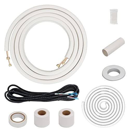 Air Jade 25 Ft. Mini Split Line Set, 1/4 & 3/8 inch O.D. & 3/8" PE Thickened Insulated Coil Copper Pipes with Fittings, for Ductless Mini Split Air Conditioning, Heat Pump Systems