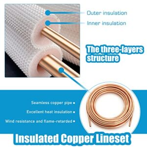 Air Jade 25 Ft. Mini Split Line Set, 1/4 & 3/8 inch O.D. & 3/8" PE Thickened Insulated Coil Copper Pipes with Fittings, for Ductless Mini Split Air Conditioning, Heat Pump Systems