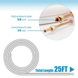 Air Jade 25 Ft. Mini Split Line Set, 1/4 & 3/8 inch O.D. & 3/8" PE Thickened Insulated Coil Copper Pipes with Fittings, for Ductless Mini Split Air Conditioning, Heat Pump Systems