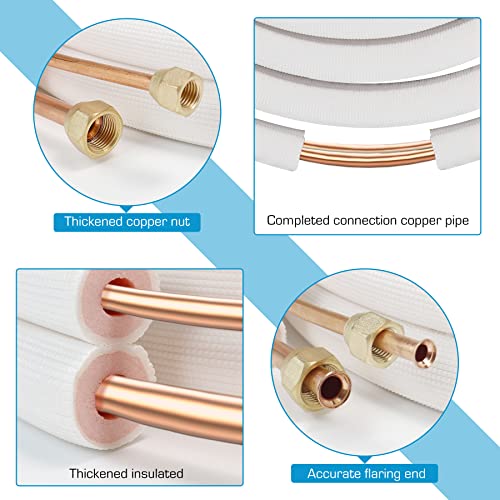 Air Jade 25 Ft. Mini Split Line Set, 1/4 & 3/8 inch O.D. & 3/8" PE Thickened Insulated Coil Copper Pipes with Fittings, for Ductless Mini Split Air Conditioning, Heat Pump Systems