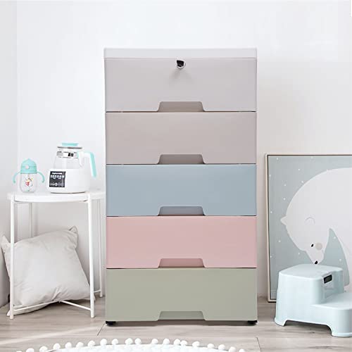 Plastic Drawers Dresser, 5 Drawers Storage Cabinet, Closet Drawers Tall Dresser Organizer for Clothes, Playroom, Bedroom Furniture, Stackable Vertical Clothes Storage Tower, Chest Closet with Lock