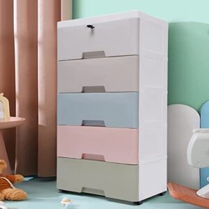 Plastic Drawers Dresser, 5 Drawers Storage Cabinet, Closet Drawers Tall Dresser Organizer for Clothes, Playroom, Bedroom Furniture, Stackable Vertical Clothes Storage Tower, Chest Closet with Lock