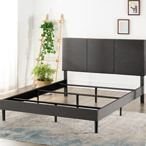 zinus cambril upholstered bed frame / durable steel support / bed frame for box spring & mattress / easy assembly, queen dark grey