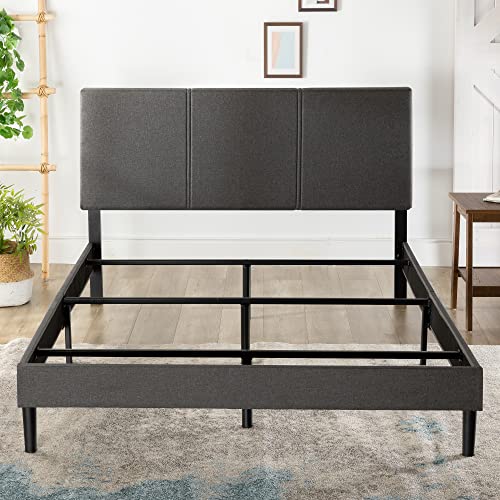 ZINUS Cambril Upholstered Bed Frame / Durable Steel Support / Bed Frame for Box Spring & Mattress / Easy Assembly, Queen Dark Grey