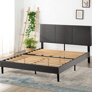 zinus cambril upholstered platform bed frame with sustainable bamboo slats / no box spring needed / mattress foundation / easy assembly, king