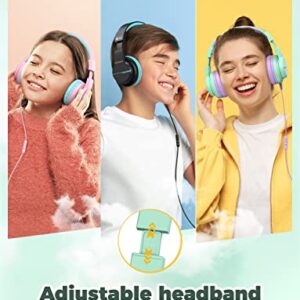 iClever HS19 Kids Headphones with Microphone for School, Volume Limiter 85/94dB, Over-Ear Girls Boys Headphones for Kids with Shareport, Foldable Wired Headphones for iPad/Fire Tablet/Travel, Green