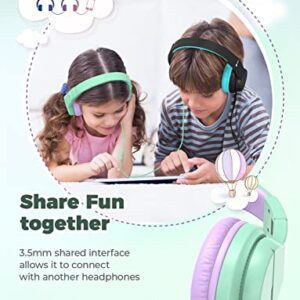 iClever HS19 Kids Headphones with Microphone for School, Volume Limiter 85/94dB, Over-Ear Girls Boys Headphones for Kids with Shareport, Foldable Wired Headphones for iPad/Fire Tablet/Travel, Green