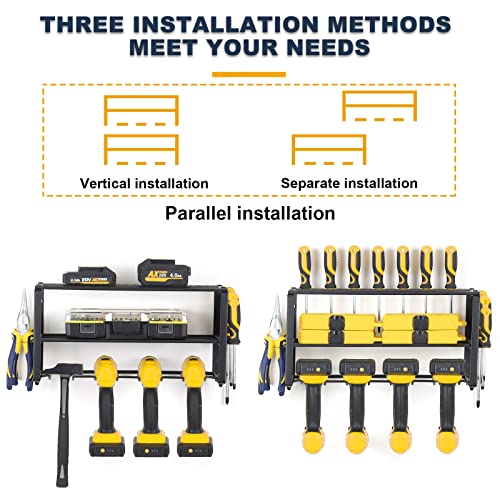 CRAFTFORCE 2 Pack Power Tool Organizer, Wall Mount Drill Holder, Garage Tool Organizers and Storage, Utility Rack for Cordless Drill, 3-Layer Heavy Duty Metal Tool Shelf for Garage Organization